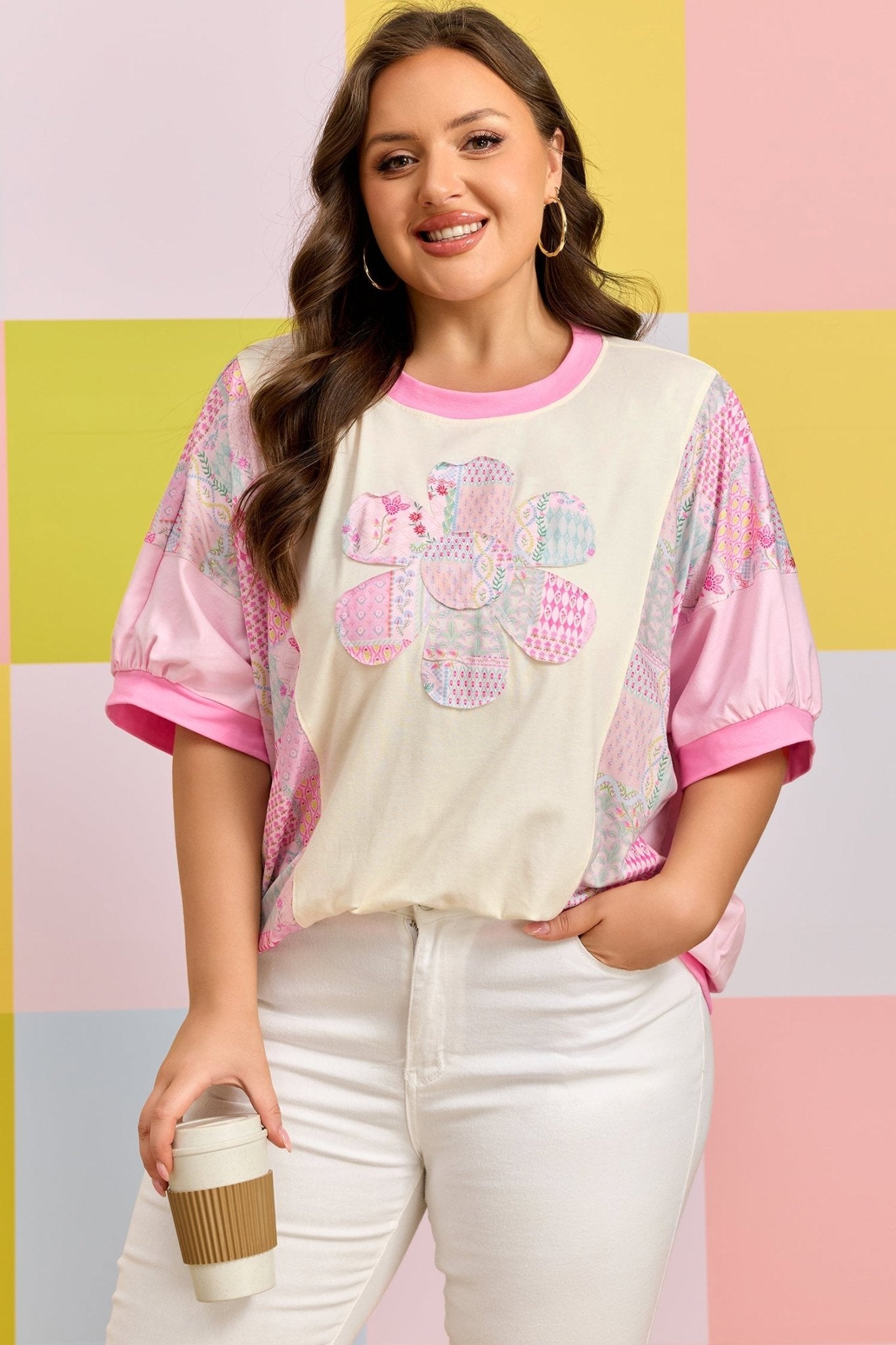 Plus Size Floral Patchwork Embroidered T-Shirt - Rooted & Reckless Co.