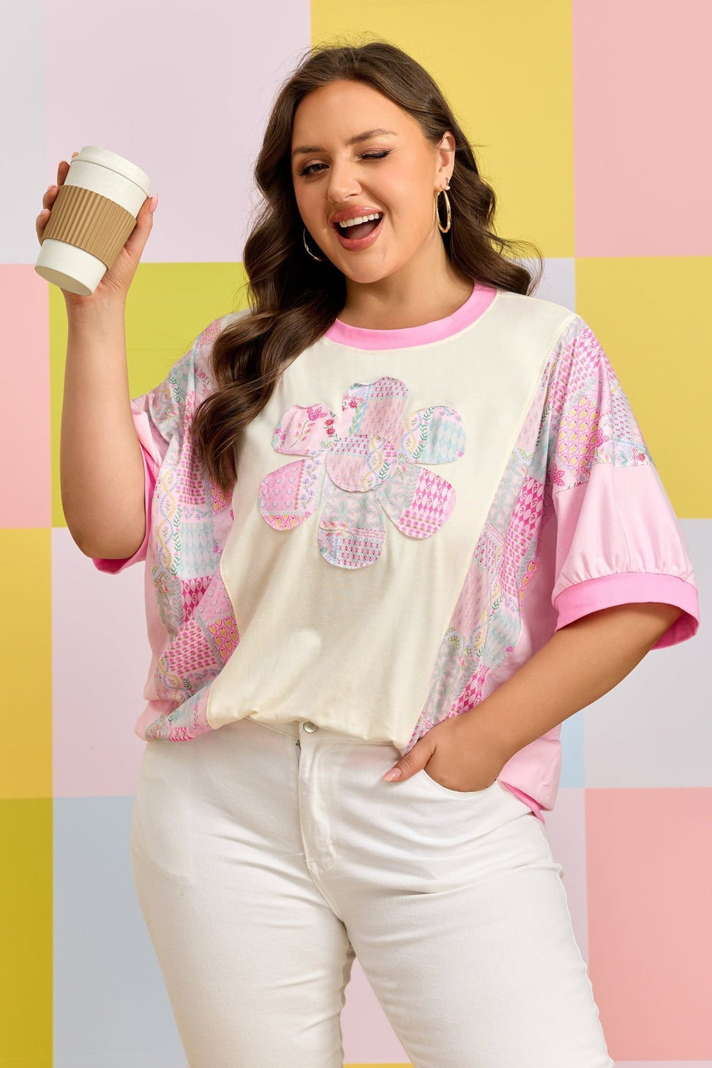 Plus Size Floral Patchwork Embroidered T-Shirt - Rooted & Reckless Co.