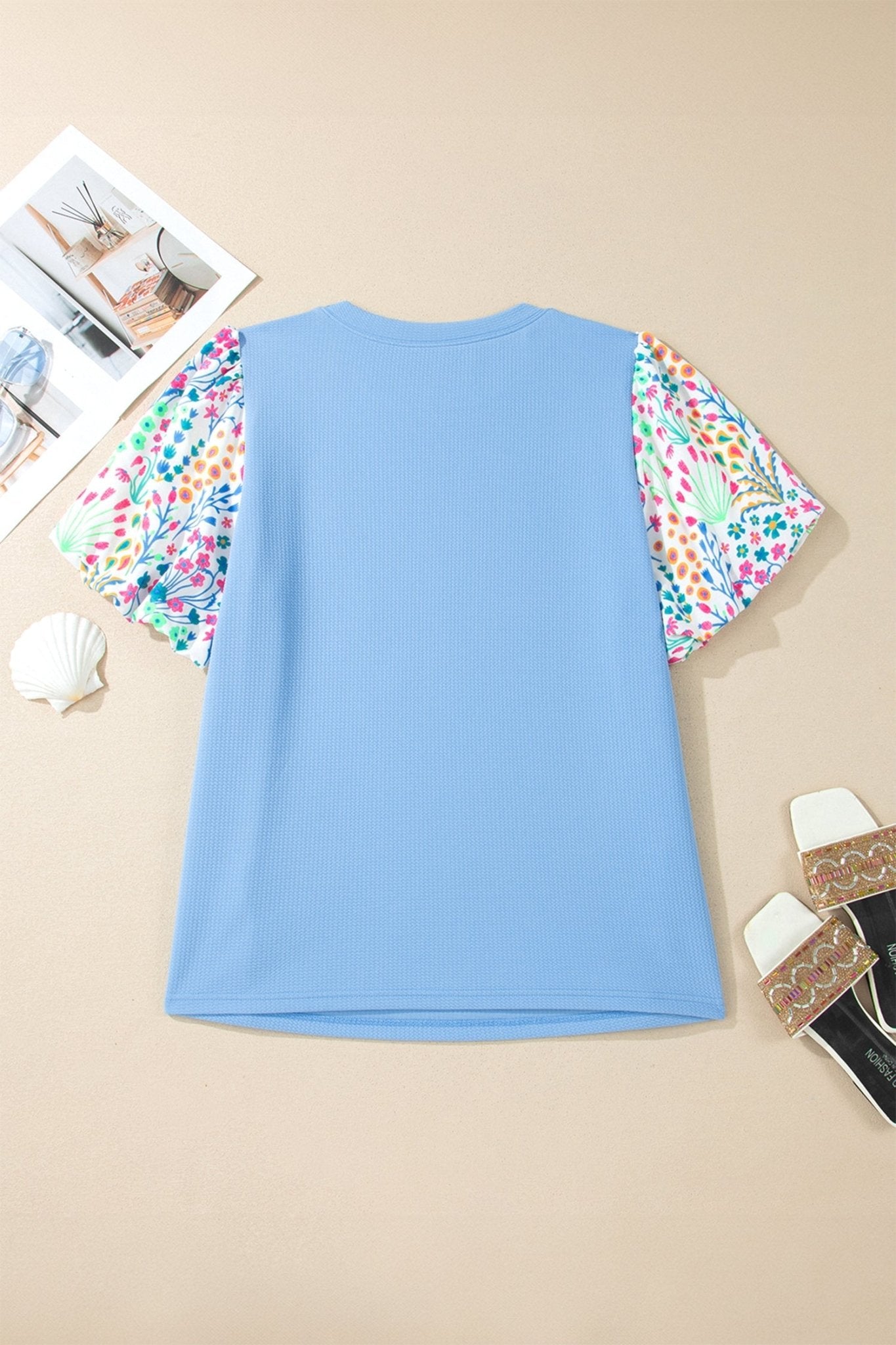 Plus Size Floral Patchwork Puff Sleeve Textured Top - Rooted & Reckless Co.
