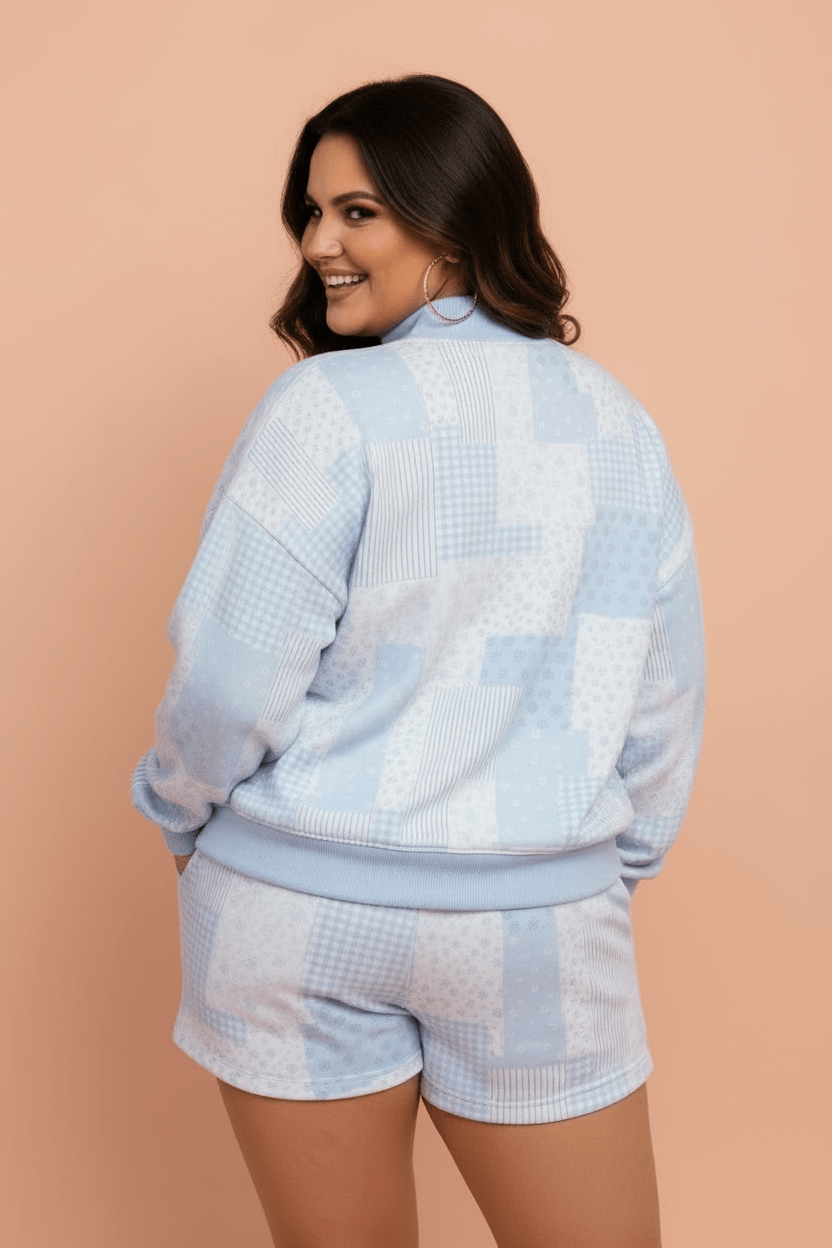 Plus Size Floral Patchwork Pullover and Shorts Set - Rooted & Reckless Co.