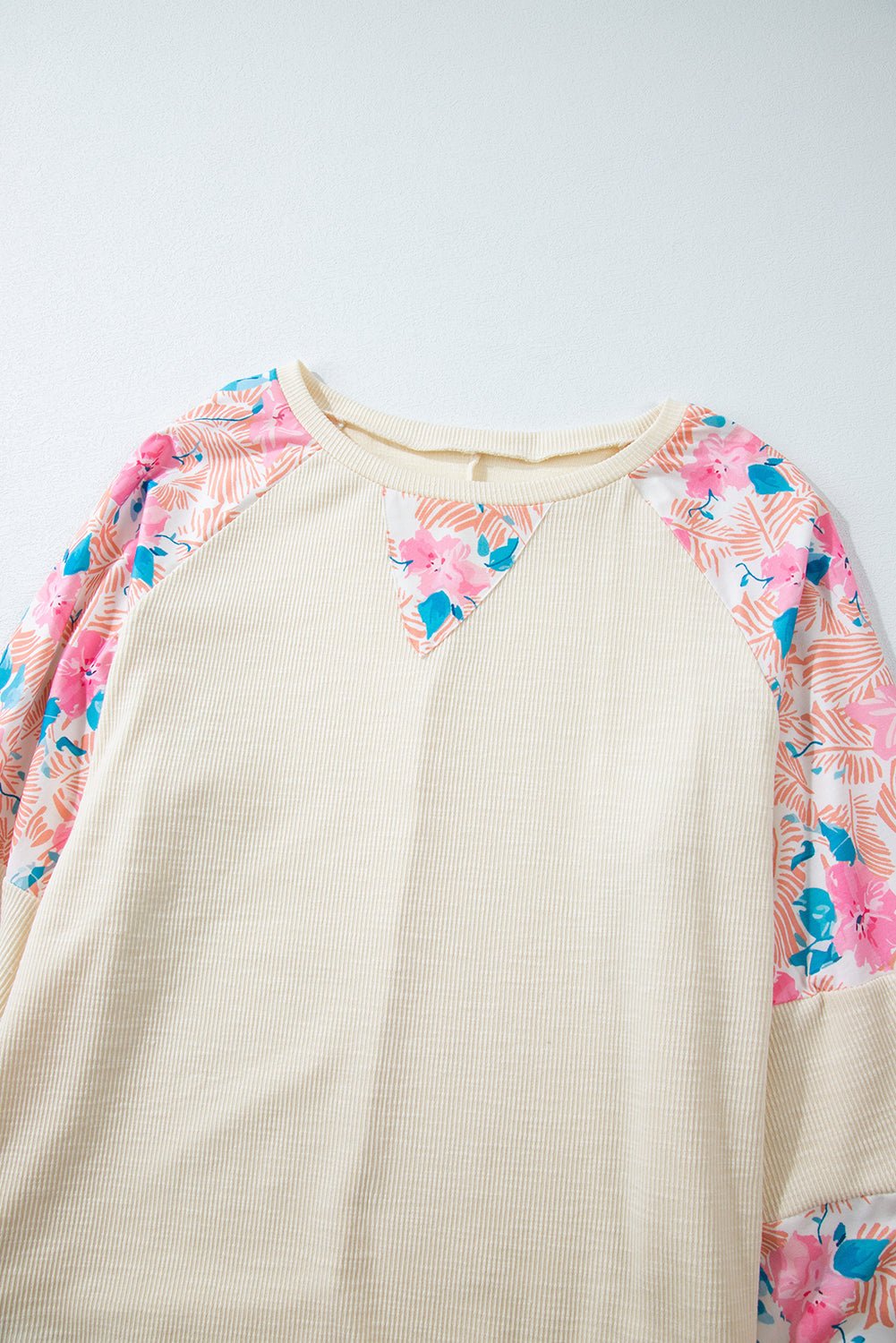 Plus Size Floral Patchwork Sleeve Crewneck Top - Rooted & Reckless Co.