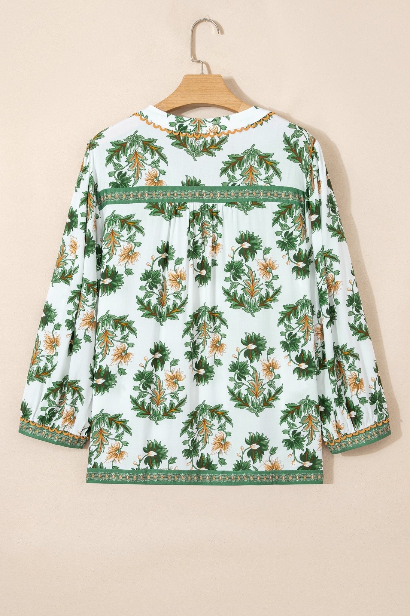 Plus Size Floral Patchwork Tassel Tie Blouse - Rooted & Reckless Co.