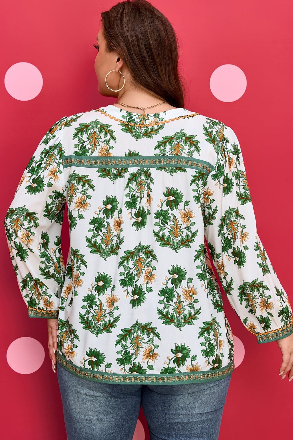 Plus Size Floral Patchwork Tassel Tie Blouse - Rooted & Reckless Co.