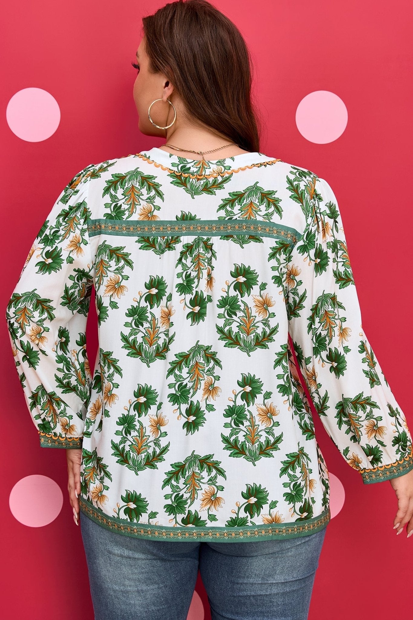 Plus Size Floral Patchwork Tassel Tie Blouse - Rooted & Reckless Co.