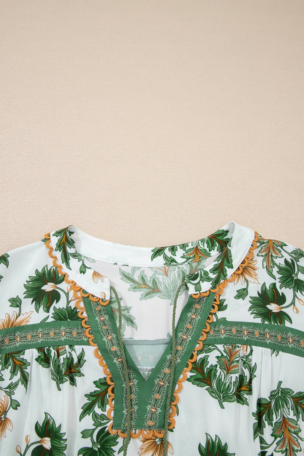 Plus Size Floral Patchwork Tassel Tie Blouse - Rooted & Reckless Co.