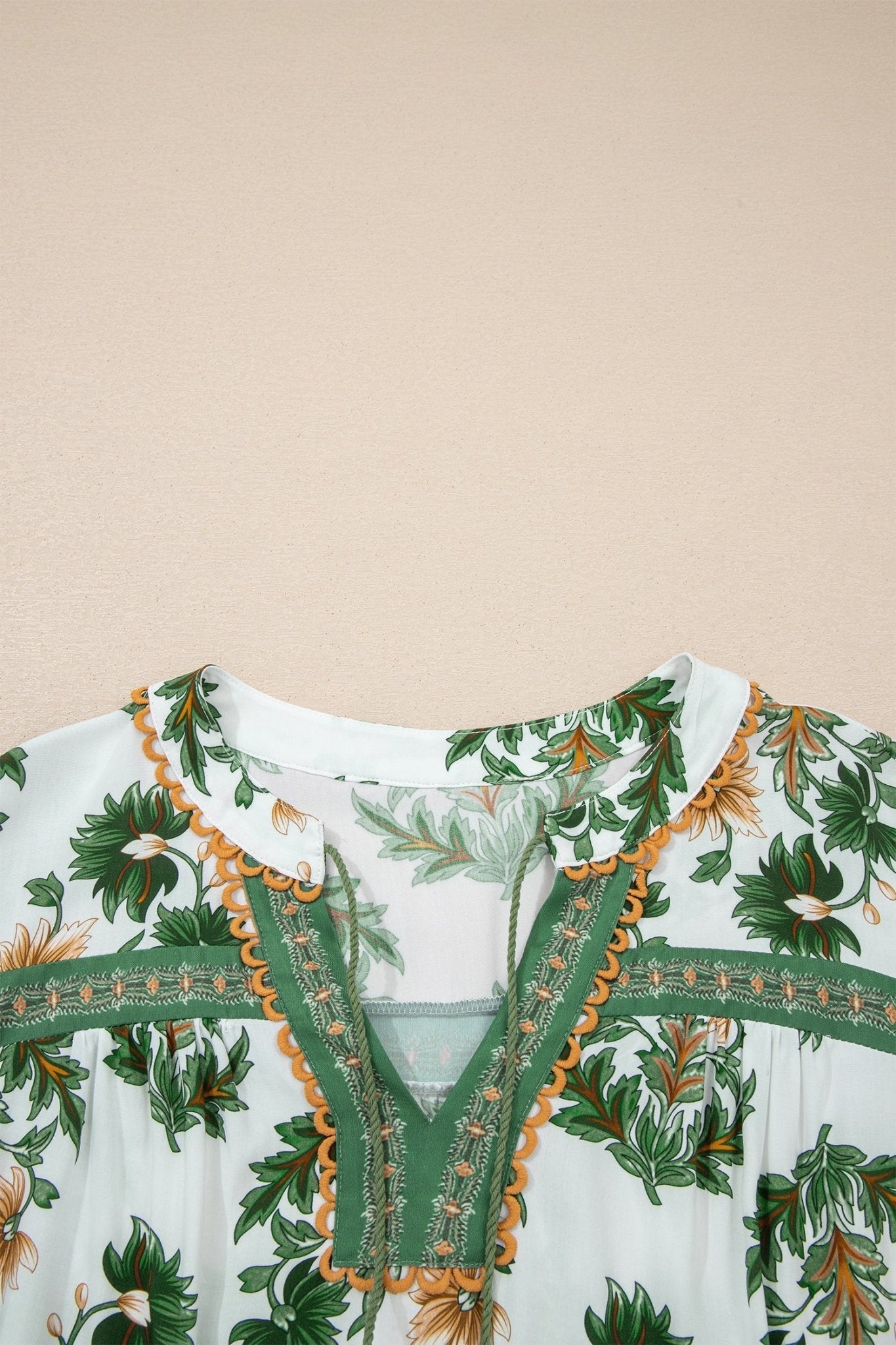 Plus Size Floral Patchwork Tassel Tie Blouse - Rooted & Reckless Co.