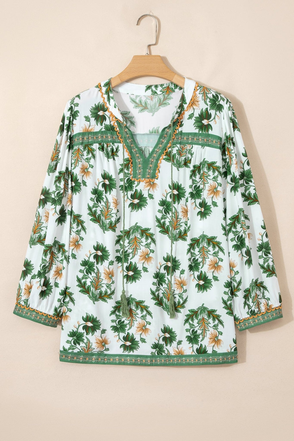 Plus Size Floral Patchwork Tassel Tie Blouse - Rooted & Reckless Co.