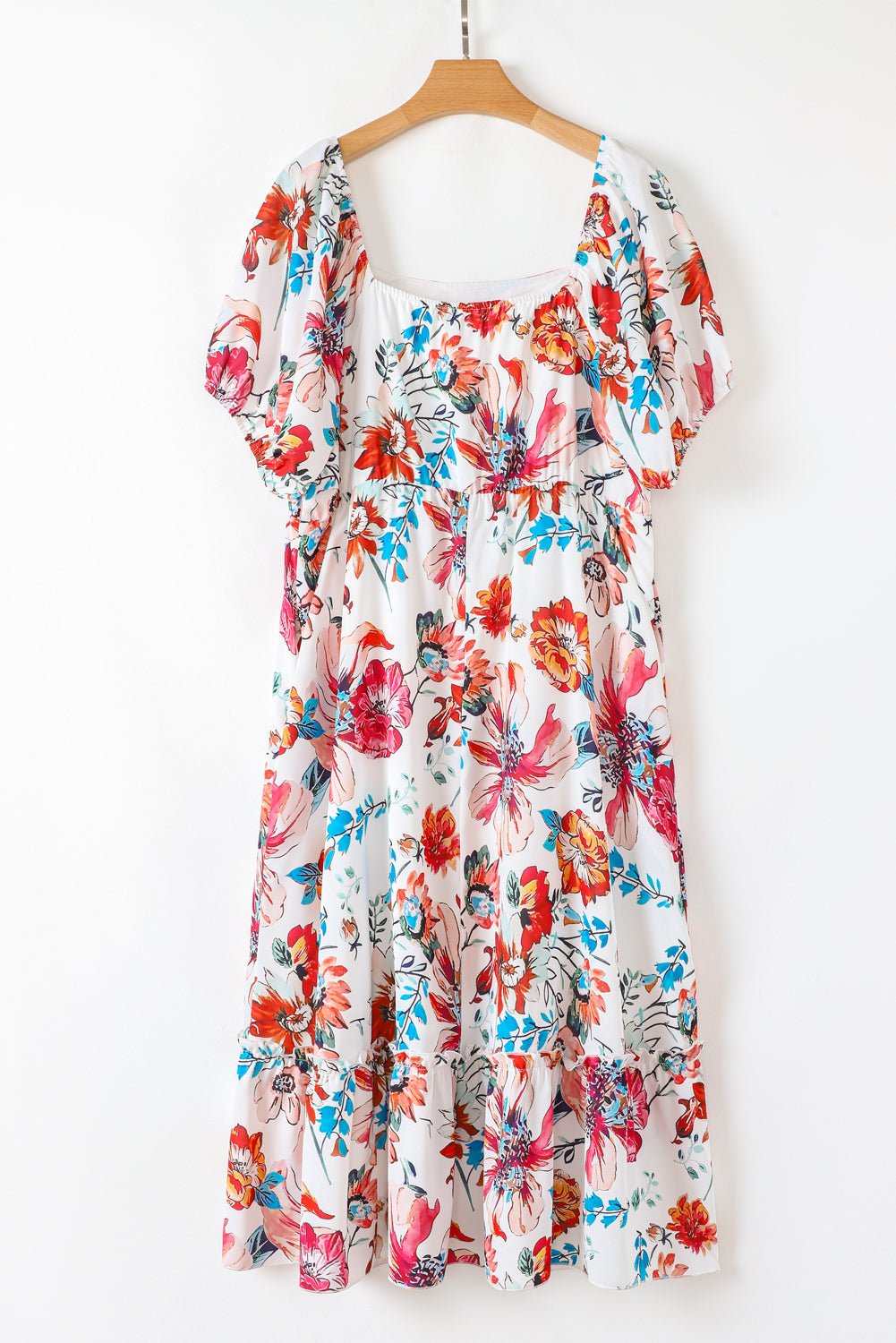 Plus Size Floral Puff Sleeve Midi Dress - Rooted & Reckless Co.