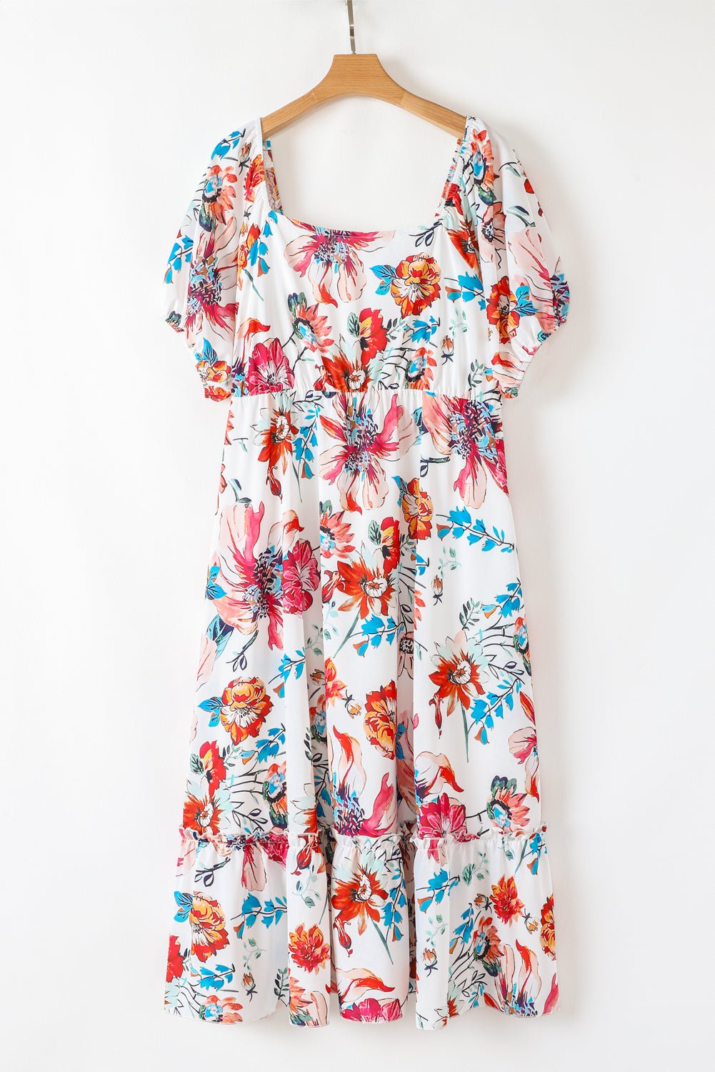 Plus Size Floral Puff Sleeve Midi Dress - Rooted & Reckless Co.