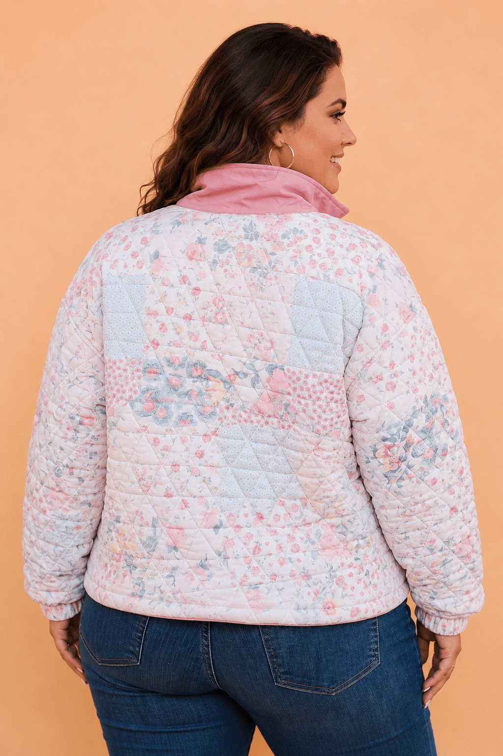 Plus Size Floral Quilted Snap Button Collar Sweatshirt - Rooted & Reckless Co.