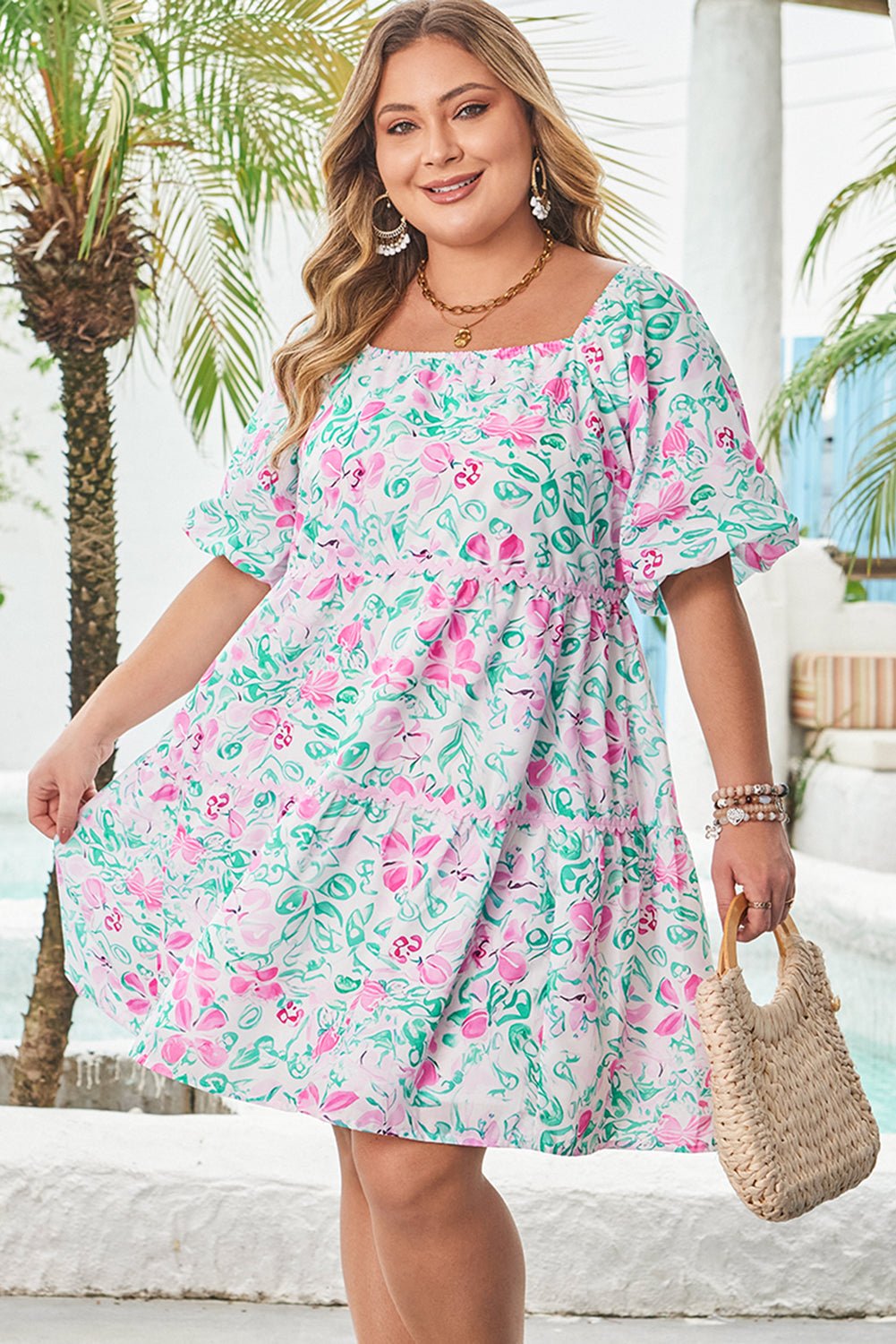 Plus Size Floral Ric-Rac Trim Mini Dress - Rooted & Reckless Co.