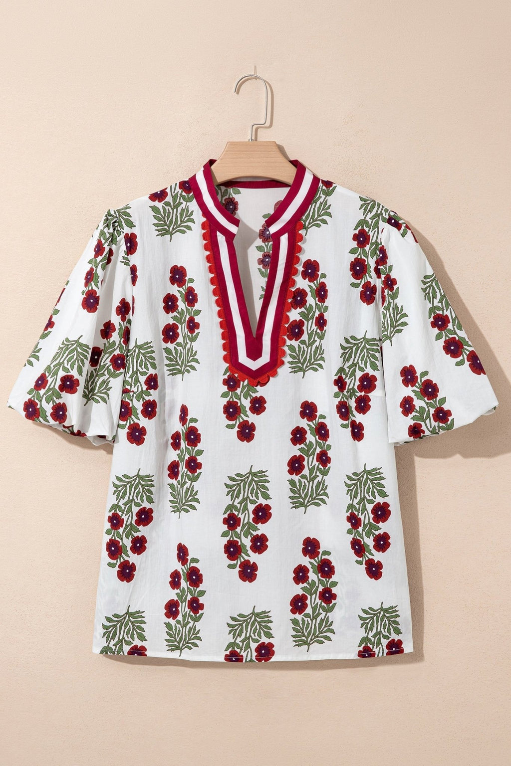 Plus Size Floral Ricrac Trim Short Sleeve Blouse - Rooted & Reckless Co.