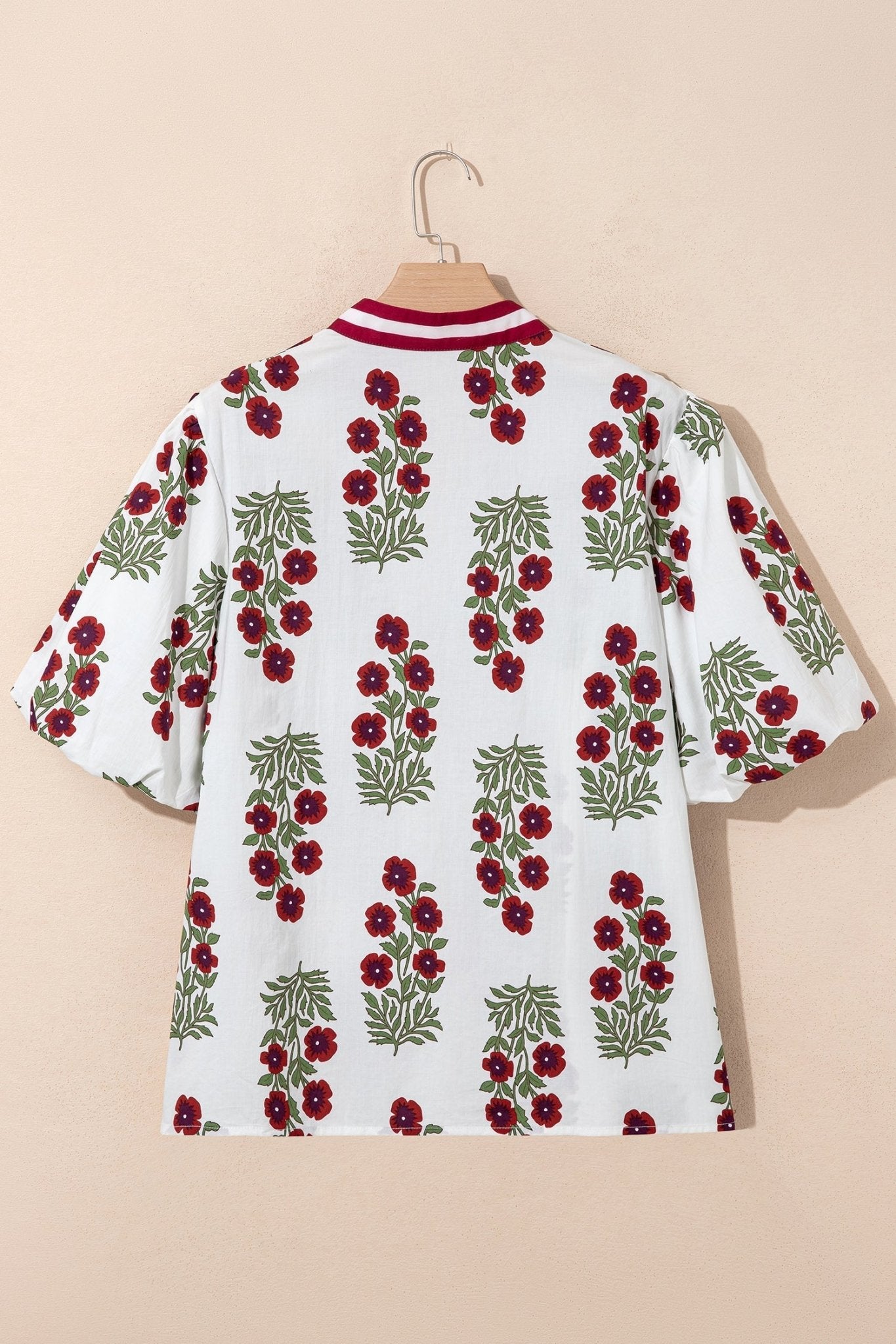 Plus Size Floral Ricrac Trim Short Sleeve Blouse - Rooted & Reckless Co.