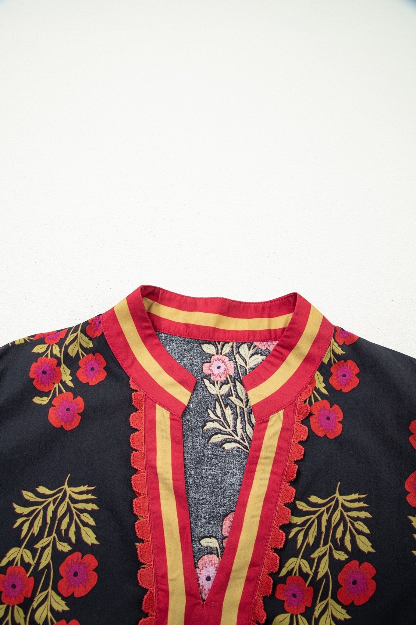 Plus Size Floral Ricrac Trim Short Sleeve Blouse - Rooted & Reckless Co.