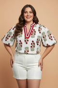 Plus Size Floral Ricrac Trim Short Sleeve Blouse - Rooted & Reckless Co.