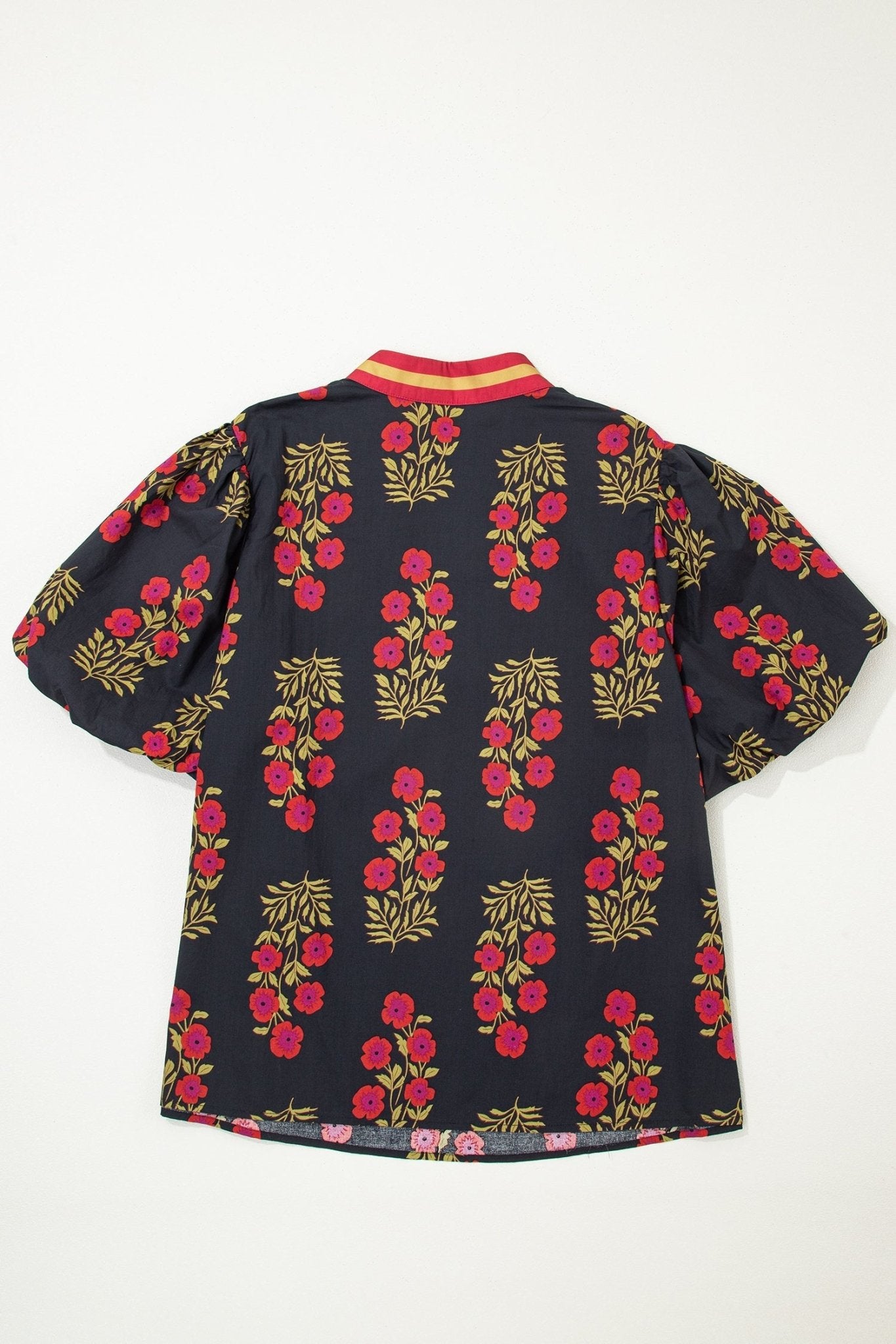 Plus Size Floral Ricrac Trim Short Sleeve Blouse - Rooted & Reckless Co.
