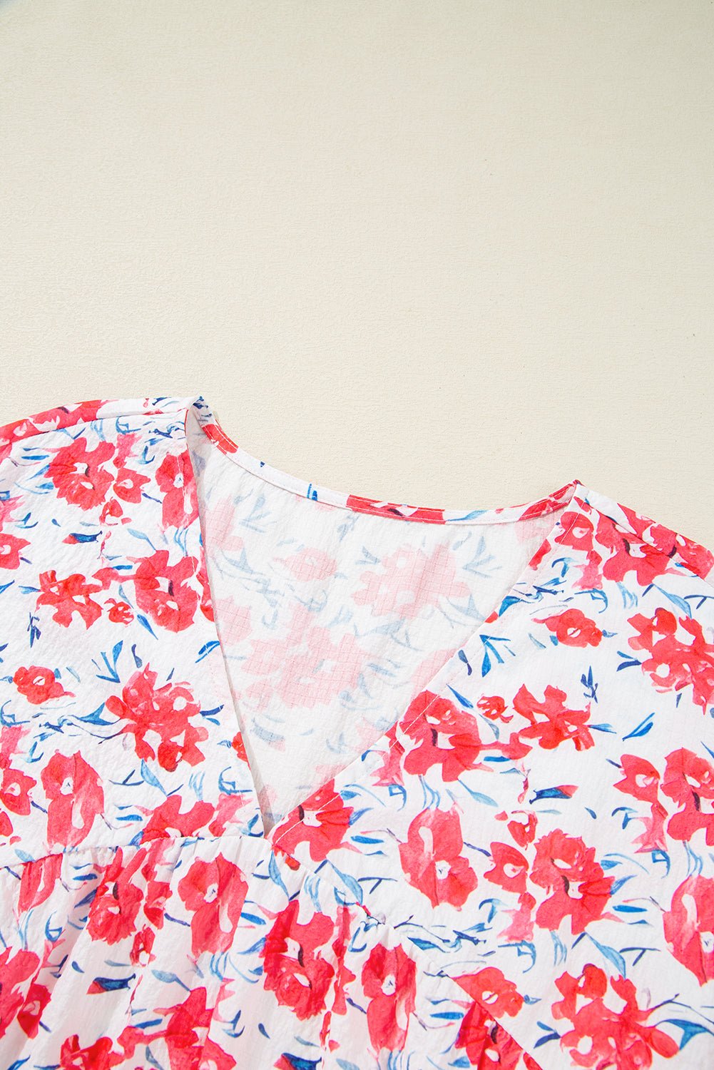Plus Size Floral Ruffle 3/4 Sleeve V-Neck Dress - Rooted & Reckless Co.