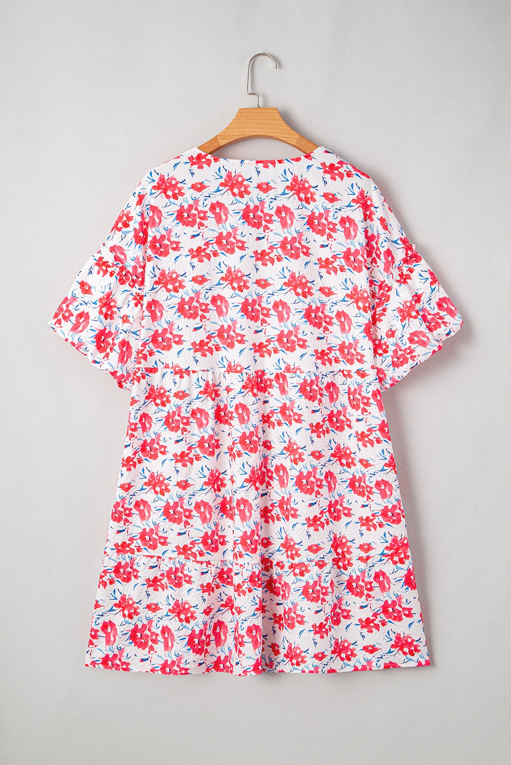 Plus Size Floral Ruffle 3/4 Sleeve V-Neck Dress - Rooted & Reckless Co.