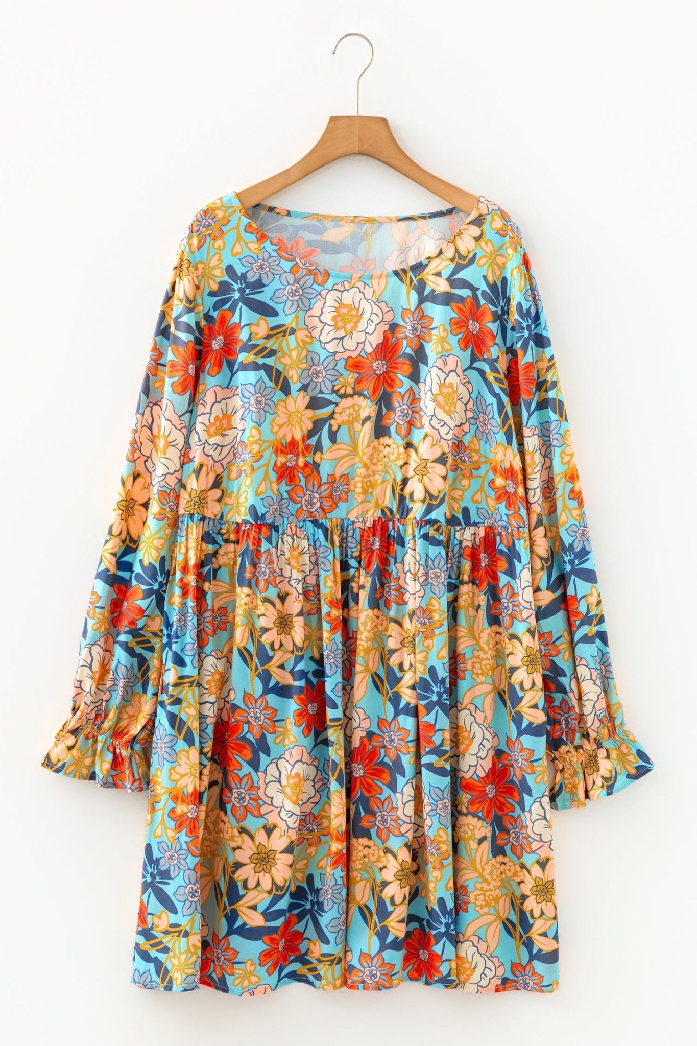 Plus Size Floral Ruffle Long Sleeve Dress - Rooted & Reckless Co.