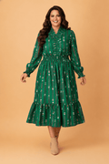 Plus Size Floral Ruffle V-Neck Long Sleeve Midi Dress - Rooted & Reckless Co.
