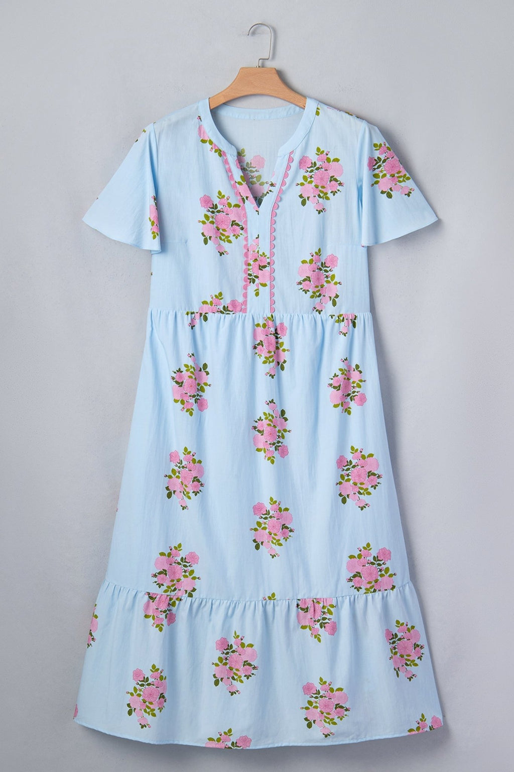 Plus Size Floral Scalloped Trim V-Neck Maxi Dress - Rooted & Reckless Co.