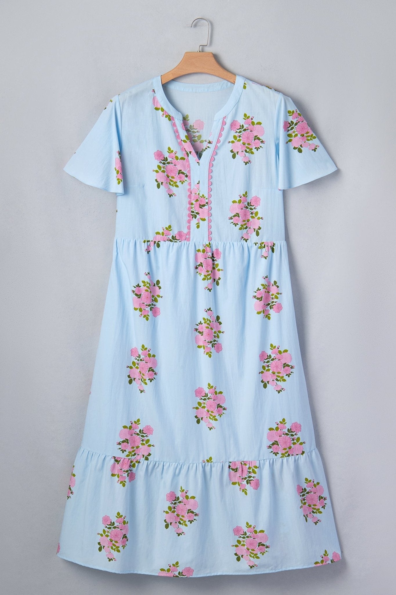 Plus Size Floral Scalloped Trim V-Neck Maxi Dress - Rooted & Reckless Co.