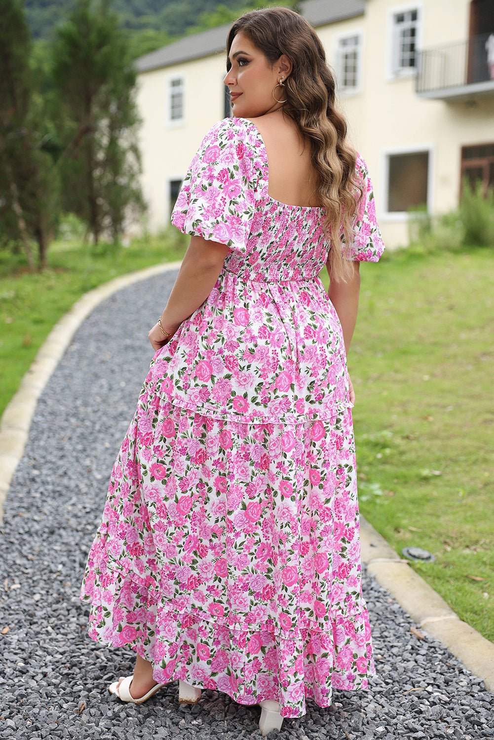 Plus Size Floral Smocked Puff Sleeve Dress - Rooted & Reckless Co.