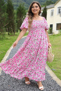 Plus Size Floral Smocked Puff Sleeve Dress - Rooted & Reckless Co.