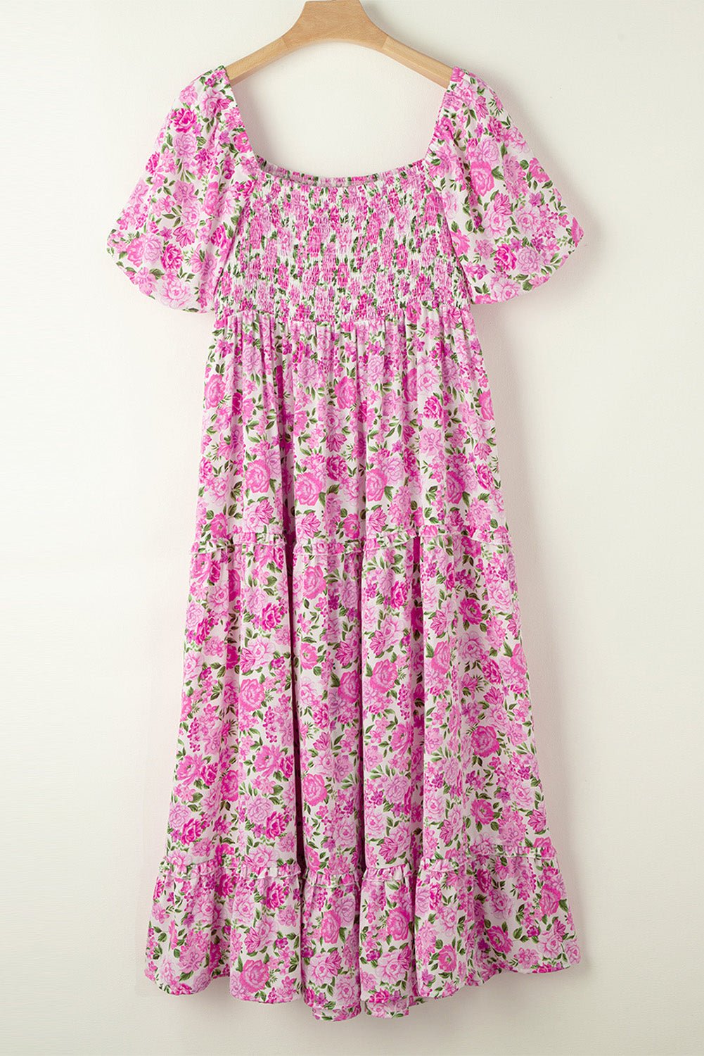 Plus Size Floral Smocked Puff Sleeve Dress - Rooted & Reckless Co.