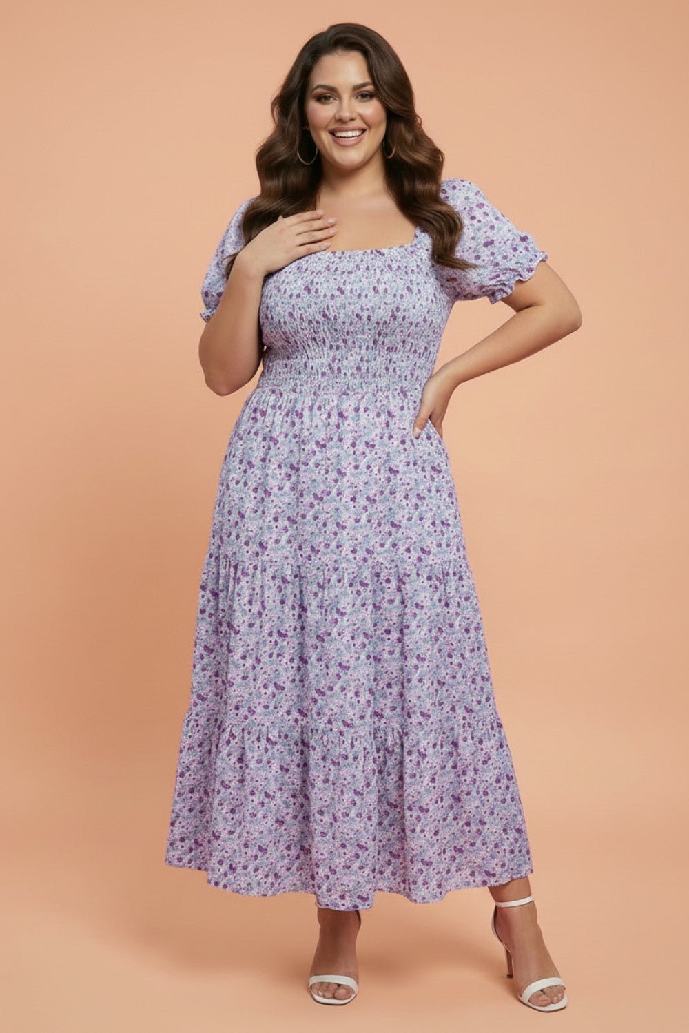 Plus Size Floral Smocked Square Neck Maxi Dress - Rooted & Reckless Co.