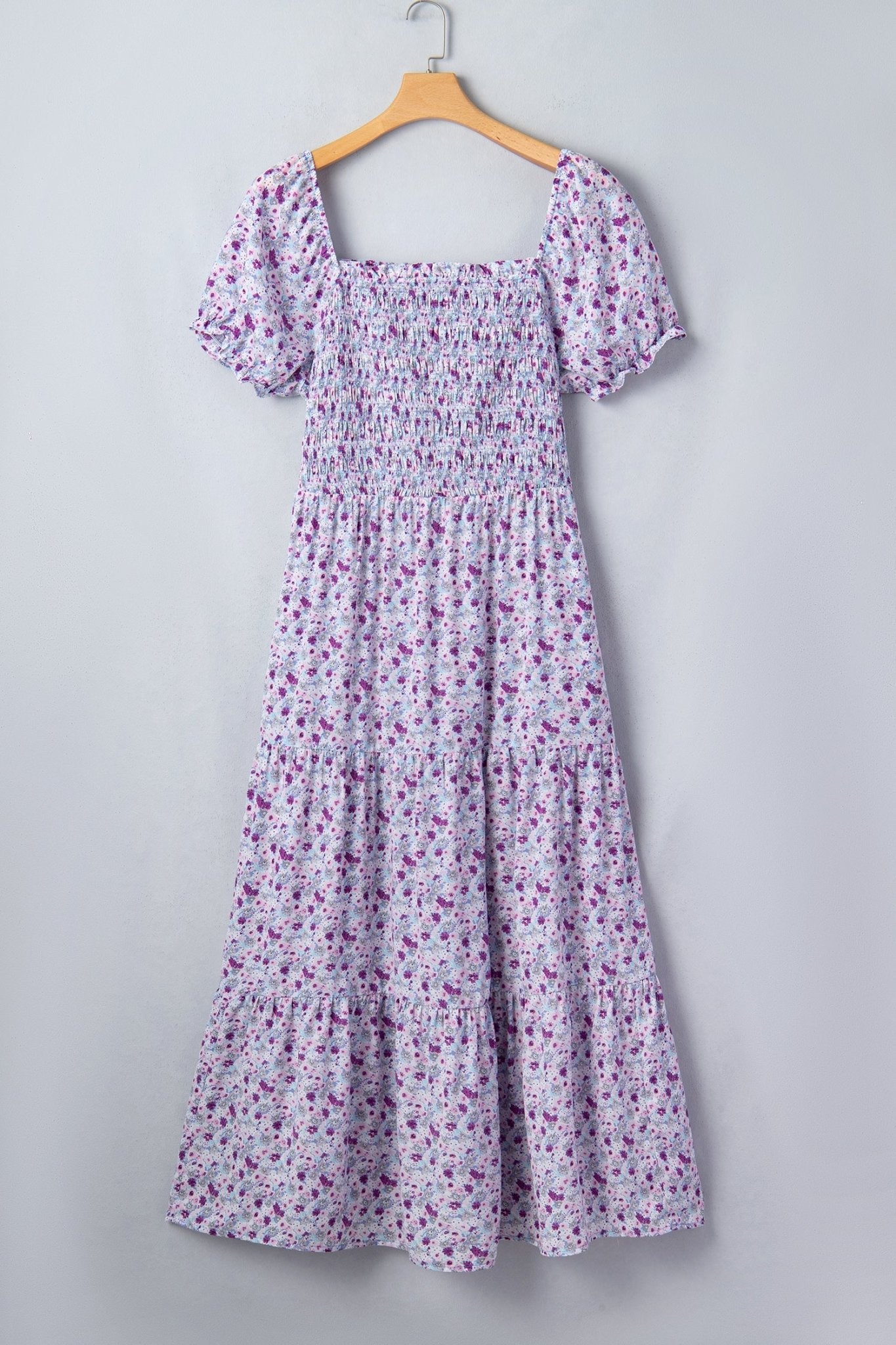 Plus Size Floral Smocked Square Neck Maxi Dress - Rooted & Reckless Co.