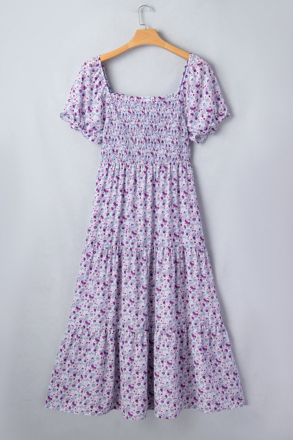 Plus Size Floral Smocked Square Neck Maxi Dress - Rooted & Reckless Co.