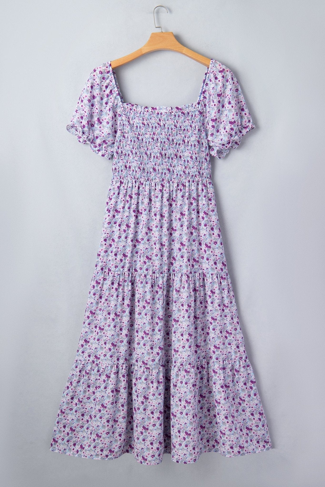 Plus Size Floral Smocked Square Neck Maxi Dress - Rooted & Reckless Co.