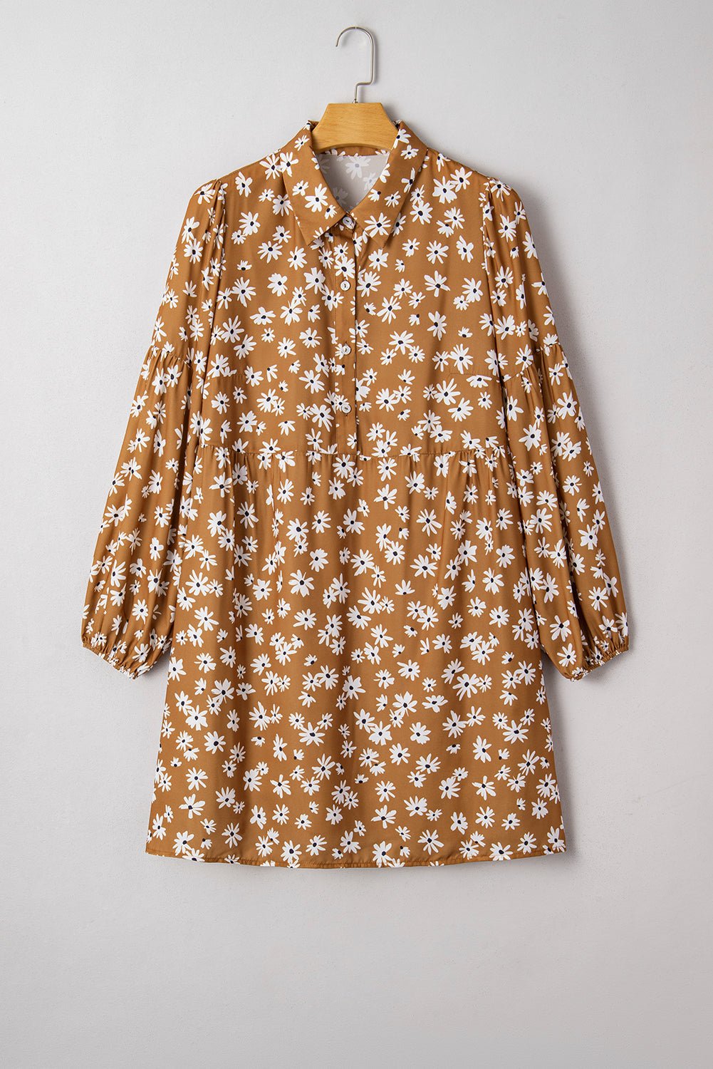 Plus Size Floral Split Neck Button Puff Sleeve Dress - Rooted & Reckless Co.