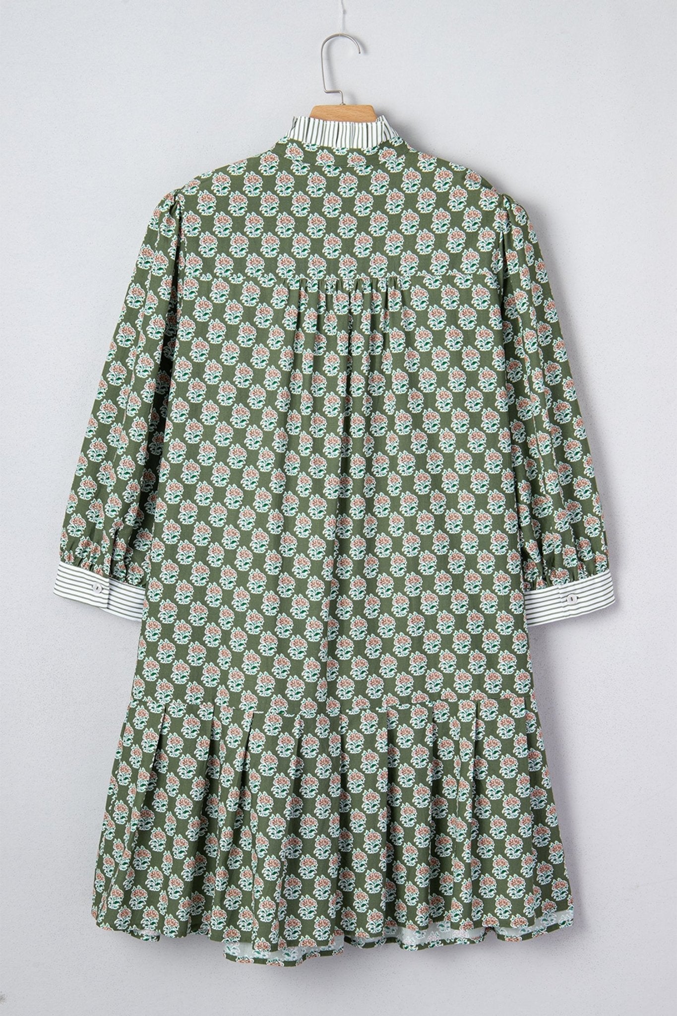 Plus Size Floral Stripe Contrast 3/4 Sleeve Dress - Rooted & Reckless Co.