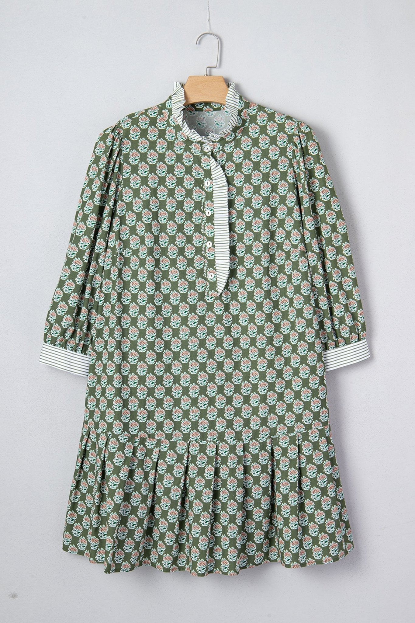 Plus Size Floral Stripe Contrast 3/4 Sleeve Dress - Rooted & Reckless Co.