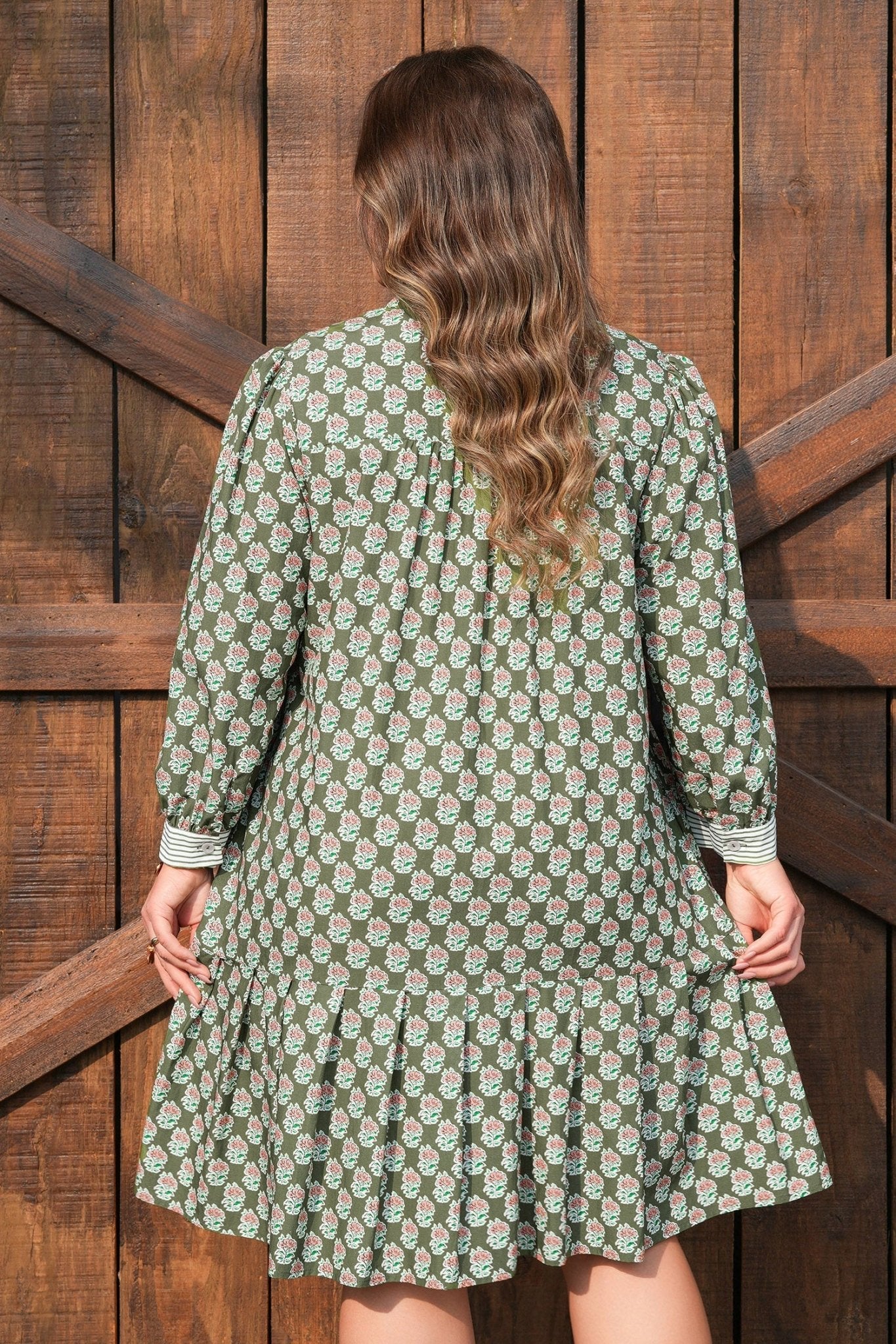 Plus Size Floral Stripe Contrast 3/4 Sleeve Dress - Rooted & Reckless Co.