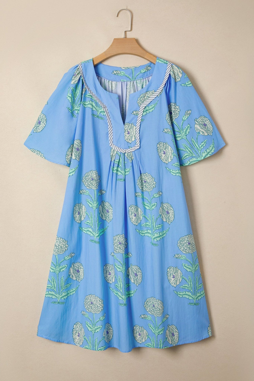 Plus Size Floral Stripe Contrast Short Sleeve Mini Dress - Rooted & Reckless Co.
