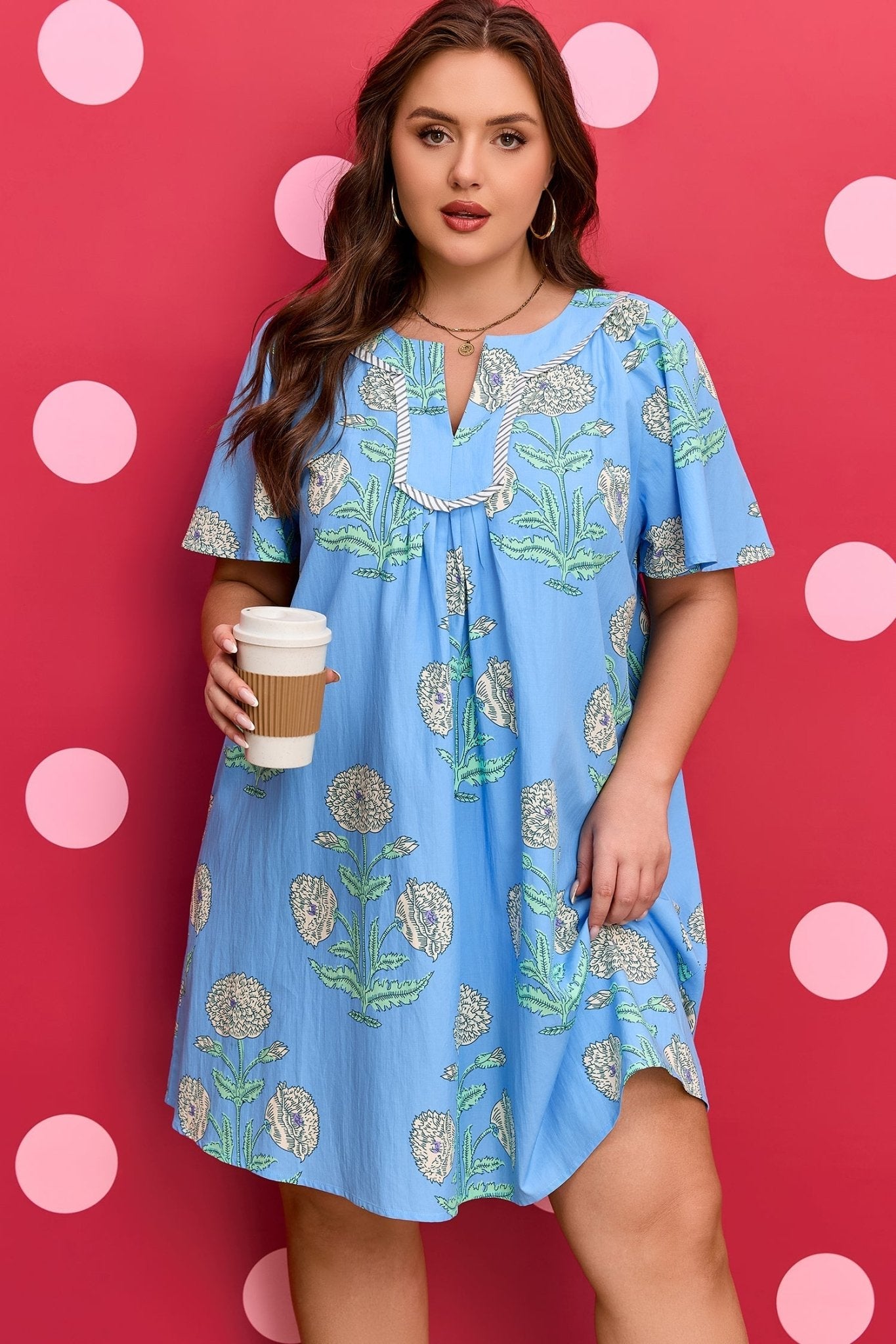 Plus Size Floral Stripe Contrast Short Sleeve Mini Dress - Rooted & Reckless Co.