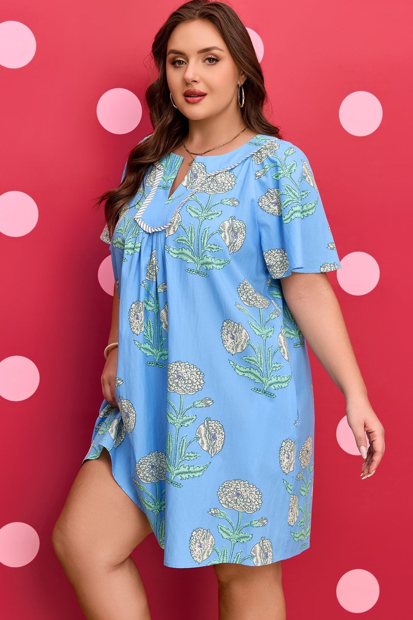 Plus Size Floral Stripe Contrast Short Sleeve Mini Dress - Rooted & Reckless Co.