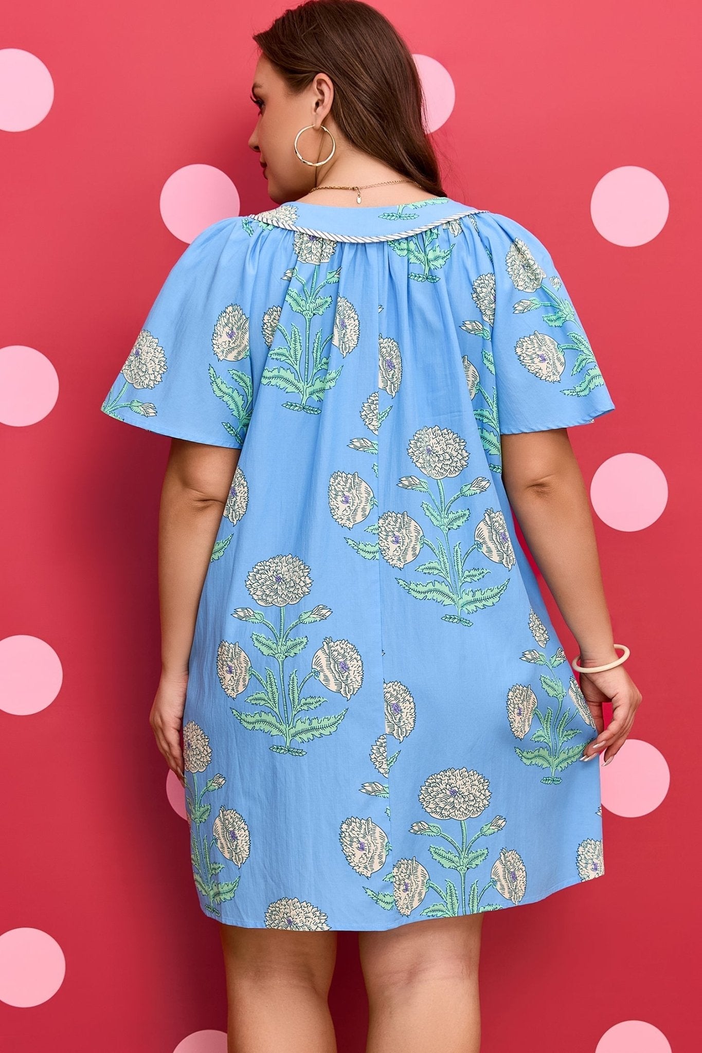 Plus Size Floral Stripe Contrast Short Sleeve Mini Dress - Rooted & Reckless Co.