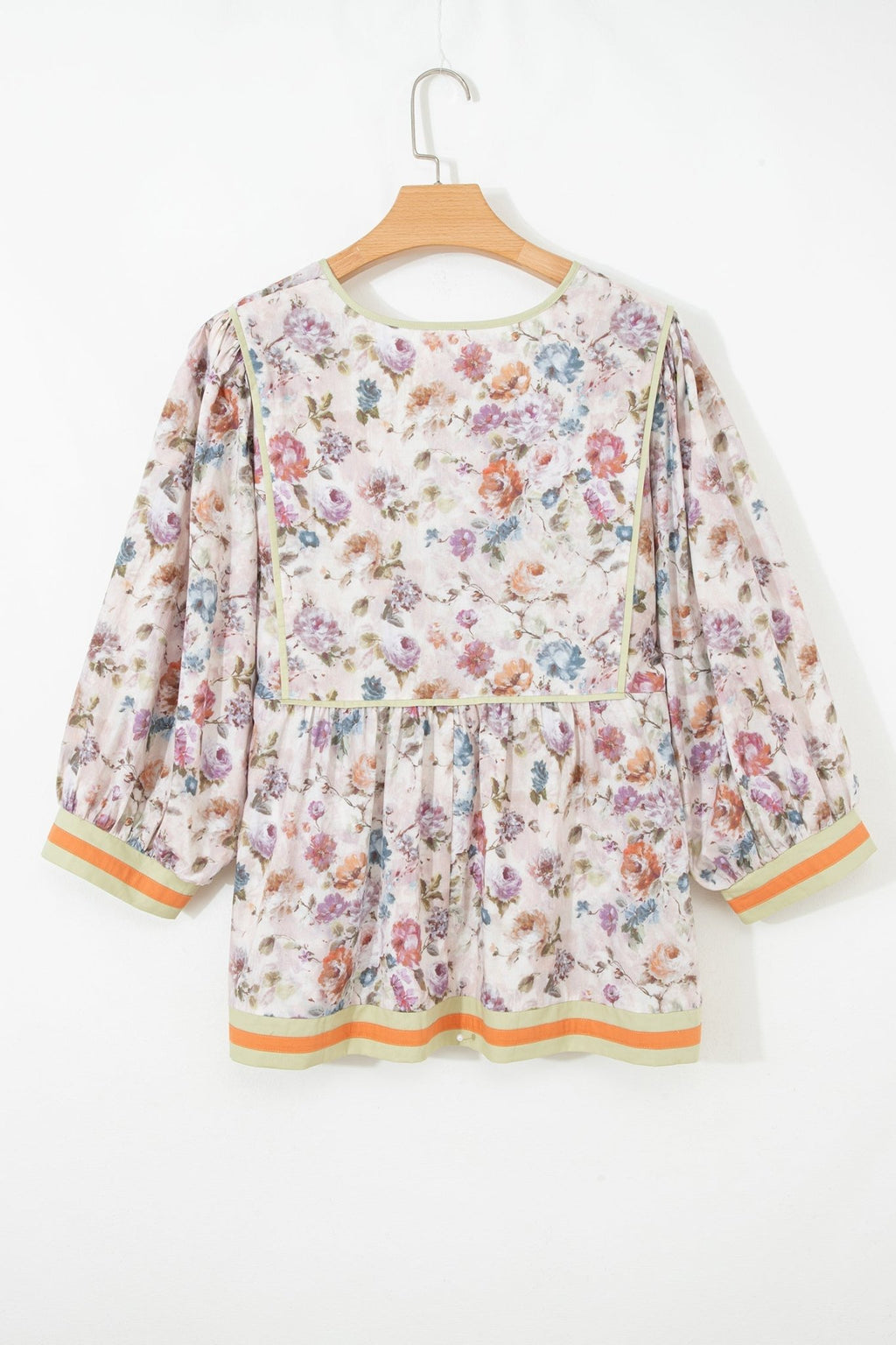 Plus Size Floral Stripe Contrast Trim Babydoll Blouse - Rooted & Reckless Co.