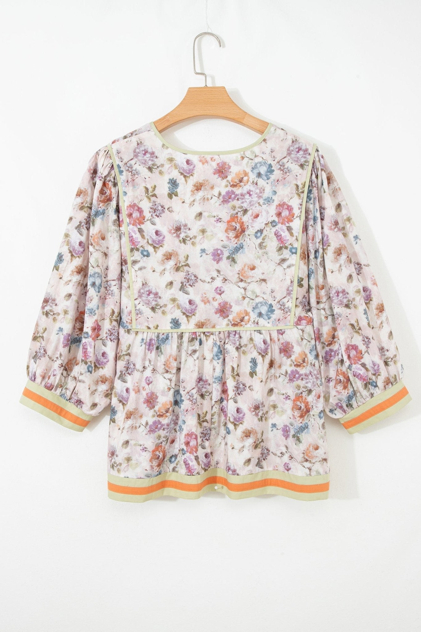 Plus Size Floral Stripe Contrast Trim Babydoll Blouse - Rooted & Reckless Co.