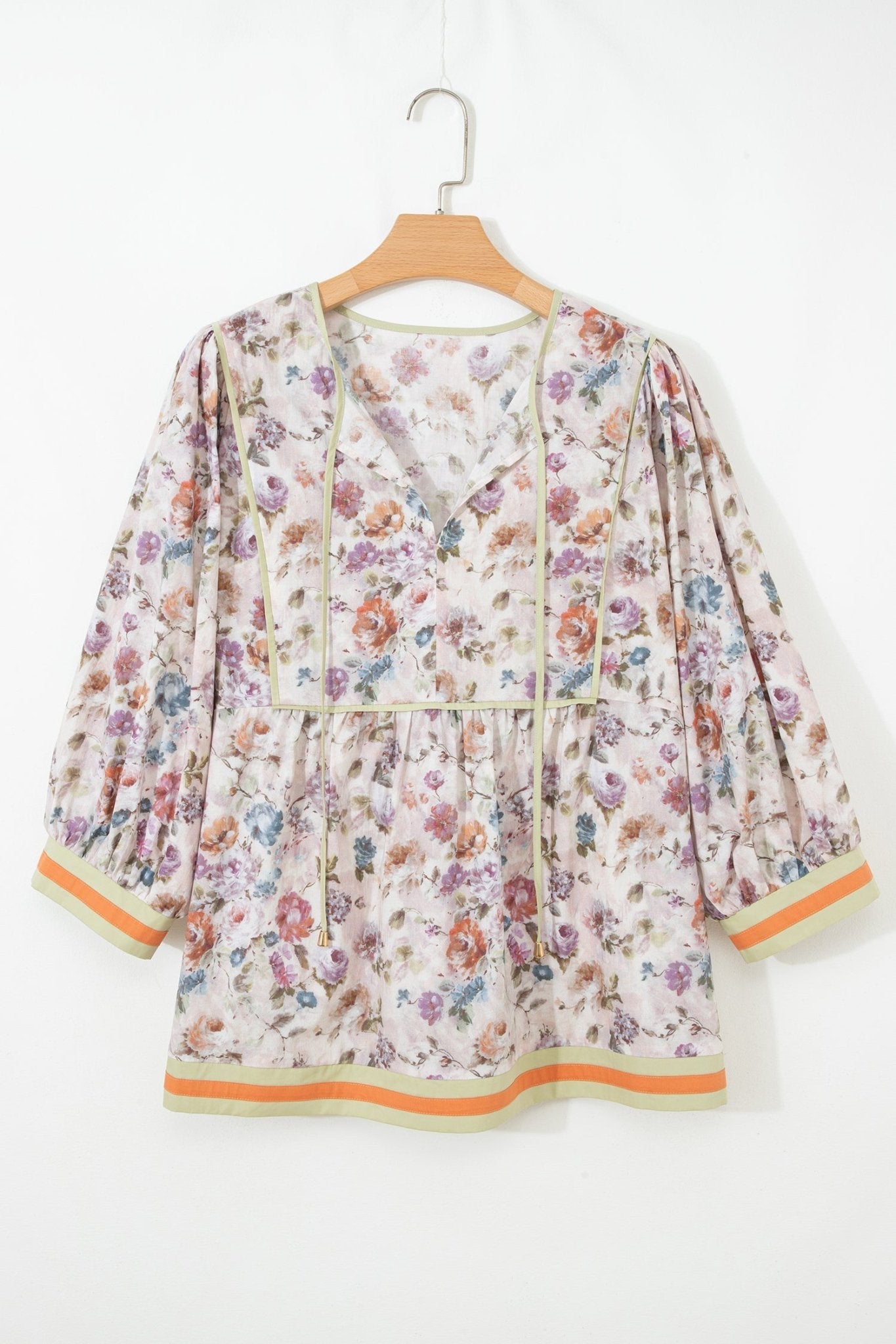 Plus Size Floral Stripe Contrast Trim Babydoll Blouse - Rooted & Reckless Co.