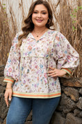 Plus Size Floral Stripe Contrast Trim Babydoll Blouse - Rooted & Reckless Co.