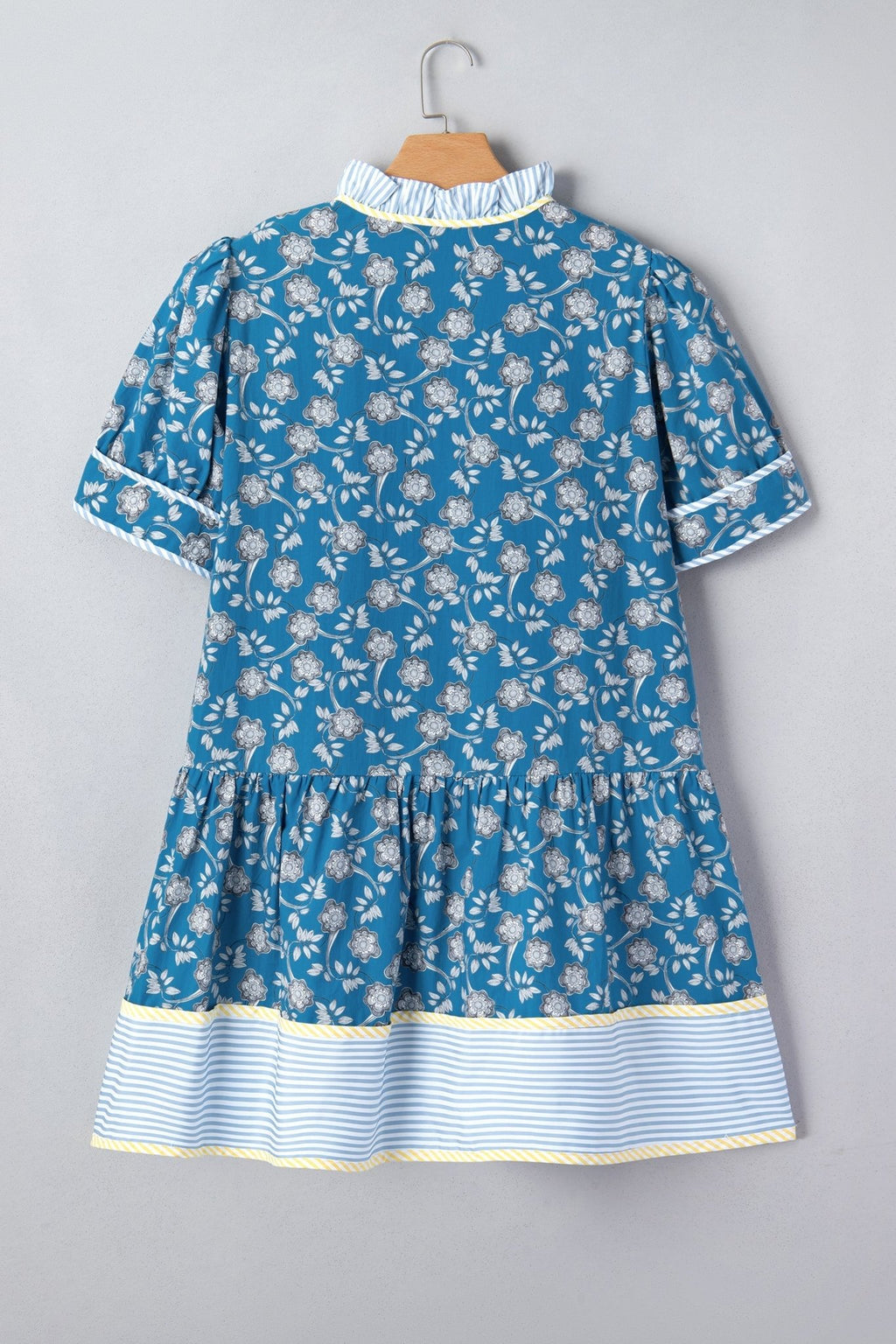 Plus Size Floral Stripe Patchwork Ruffle Dress - Rooted & Reckless Co.