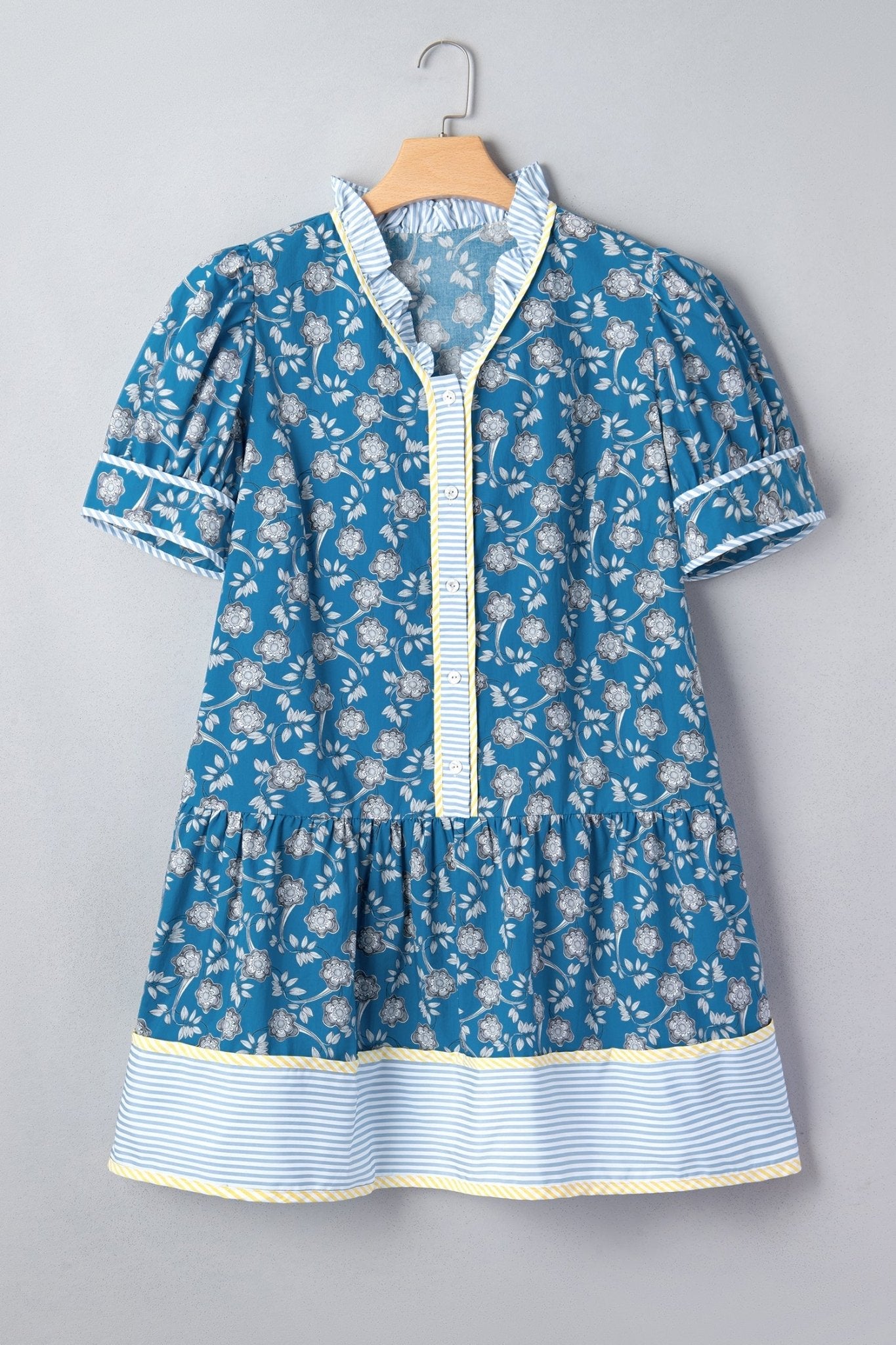 Plus Size Floral Stripe Patchwork Ruffle Dress - Rooted & Reckless Co.