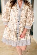 Plus Size Floral Stripe Trim Patchwork Button-Up Dress - Rooted & Reckless Co.