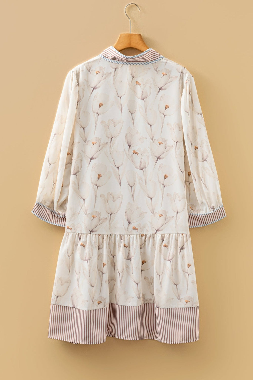 Plus Size Floral Stripe Trim Patchwork Button-Up Dress - Rooted & Reckless Co.