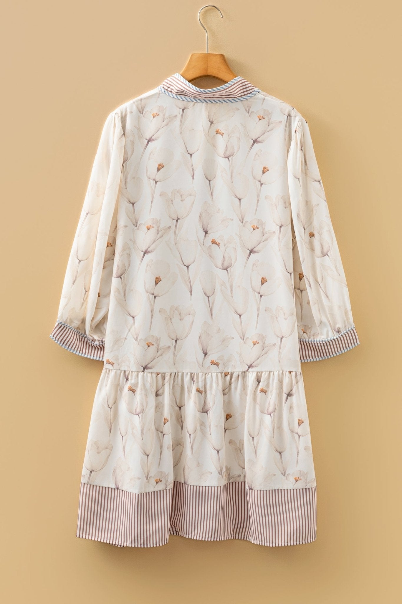 Plus Size Floral Stripe Trim Patchwork Button-Up Dress - Rooted & Reckless Co.